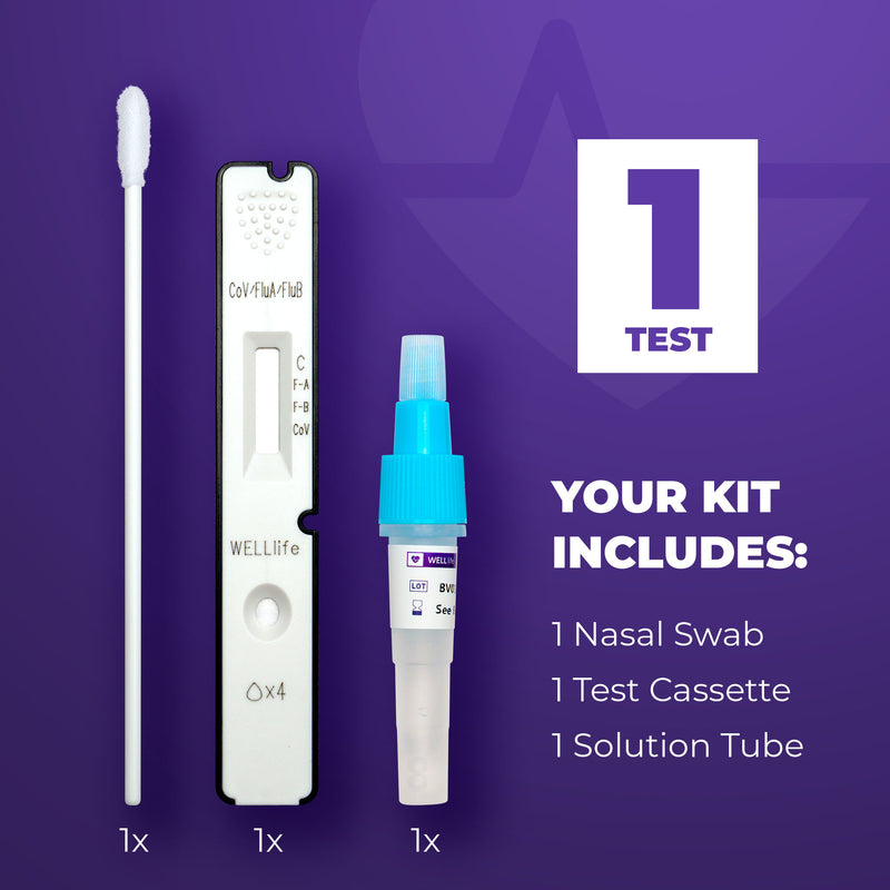 1 Pack - WELLlife COVID-19/Influenza A&B at Home Self Test | FDA Authorized Easy-to-Use OTC Flu & Covid Home Test, Fast 10-Min Results with Non-Invasive Nasal Swab