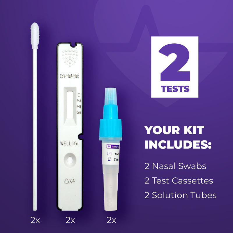 2 Pack - WELLlife COVID-19/Influenza A&B at Home Self Test | FDA Authorized Easy-to-Use OTC Flu & Covid Home Test, Fast 10-Min Results with Non-Invasive Nasal Swab