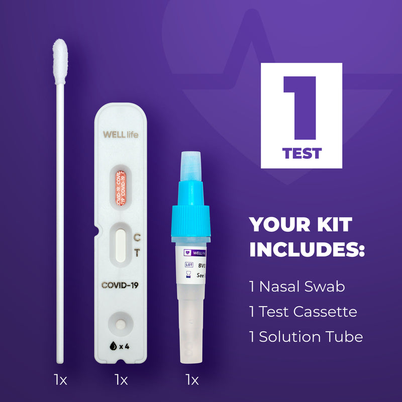 1 Pack - WELLlife COVID-19 at Home Self Test | Results in 10 Minutes, FDA Authorized COVID Home Test, with Non-invasive Nasal Swab, Easy to Use & No Discomfort